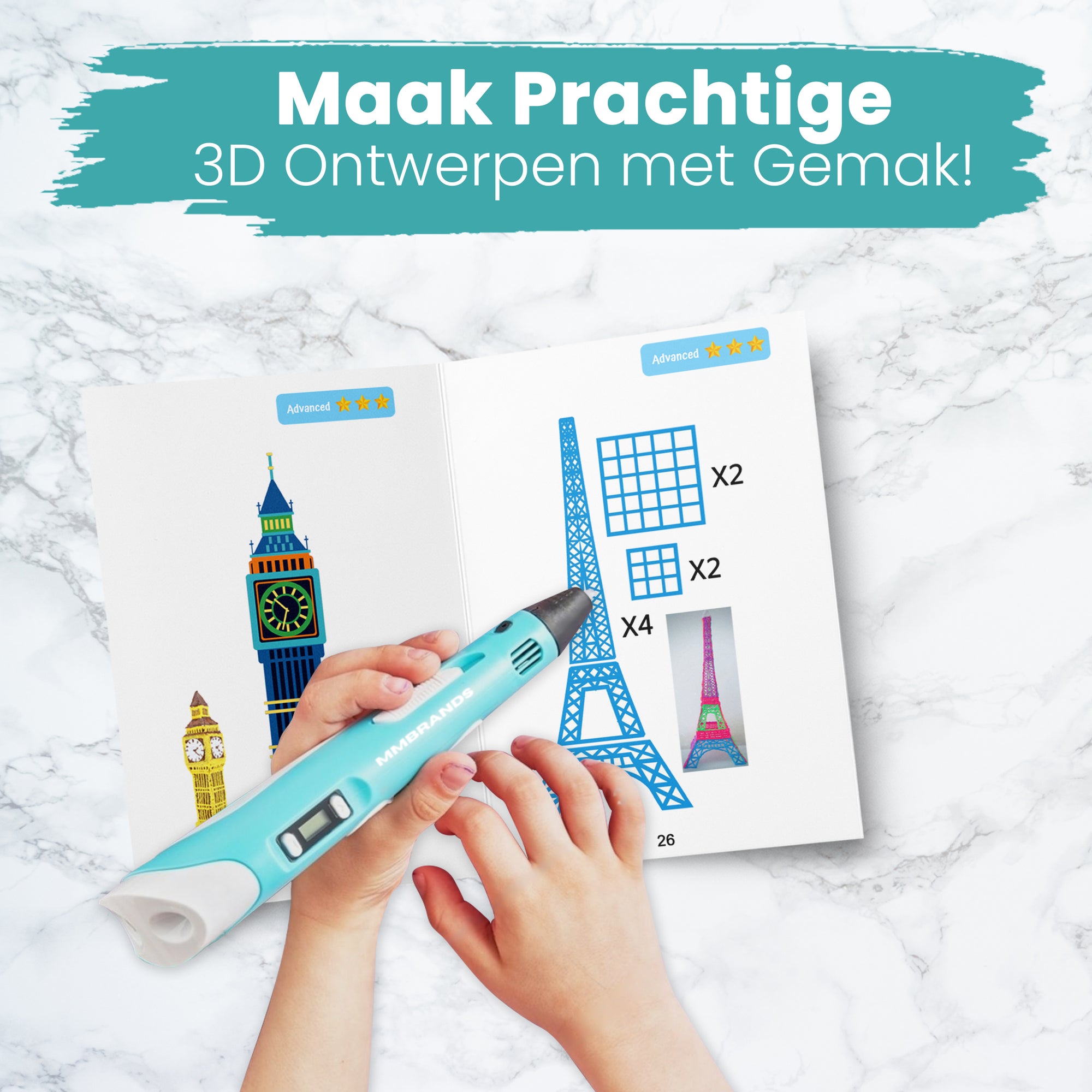 3D Pen Tegnebog XXL - 40 skabeloner - inkl