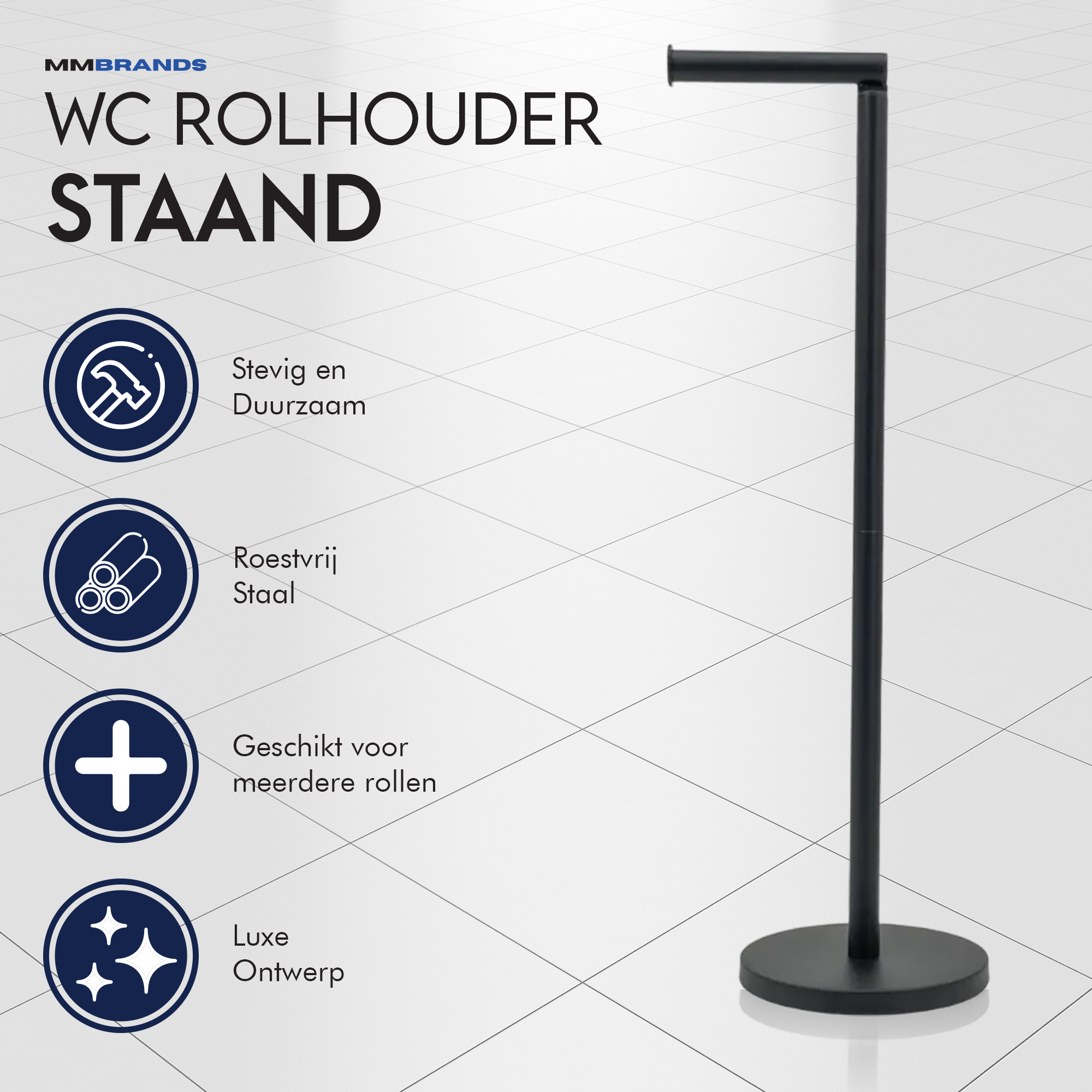 WC Rolhouder Staand - Roestvrij Staal - Zwart