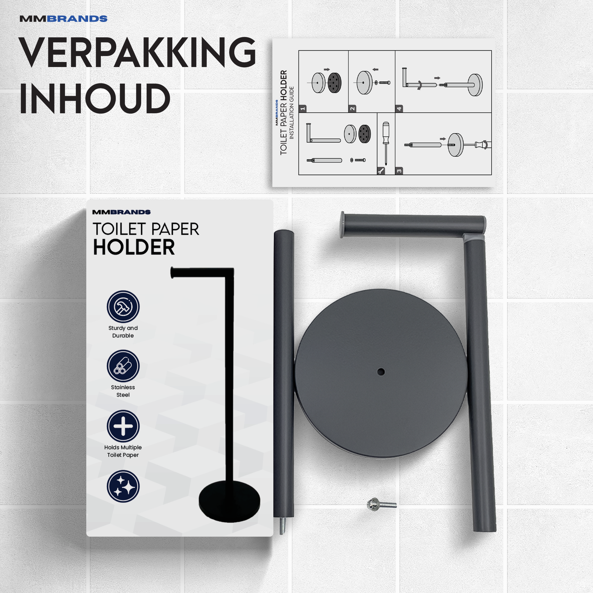 WC Rolhouder Staand - Roestvrij Staal - Zwart