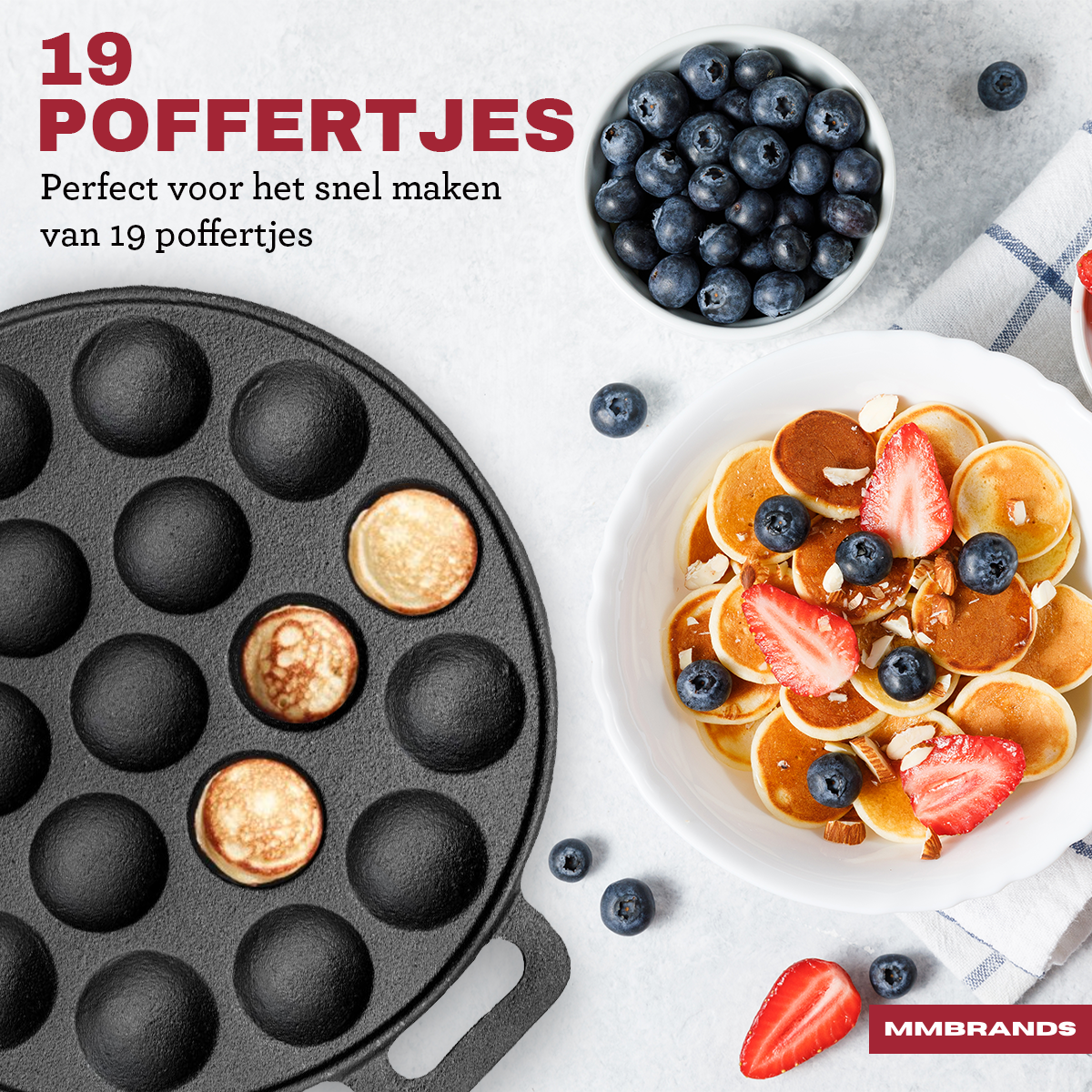 Poffertjes Pfanne – inklusive Griff, Bürste und Gabeln