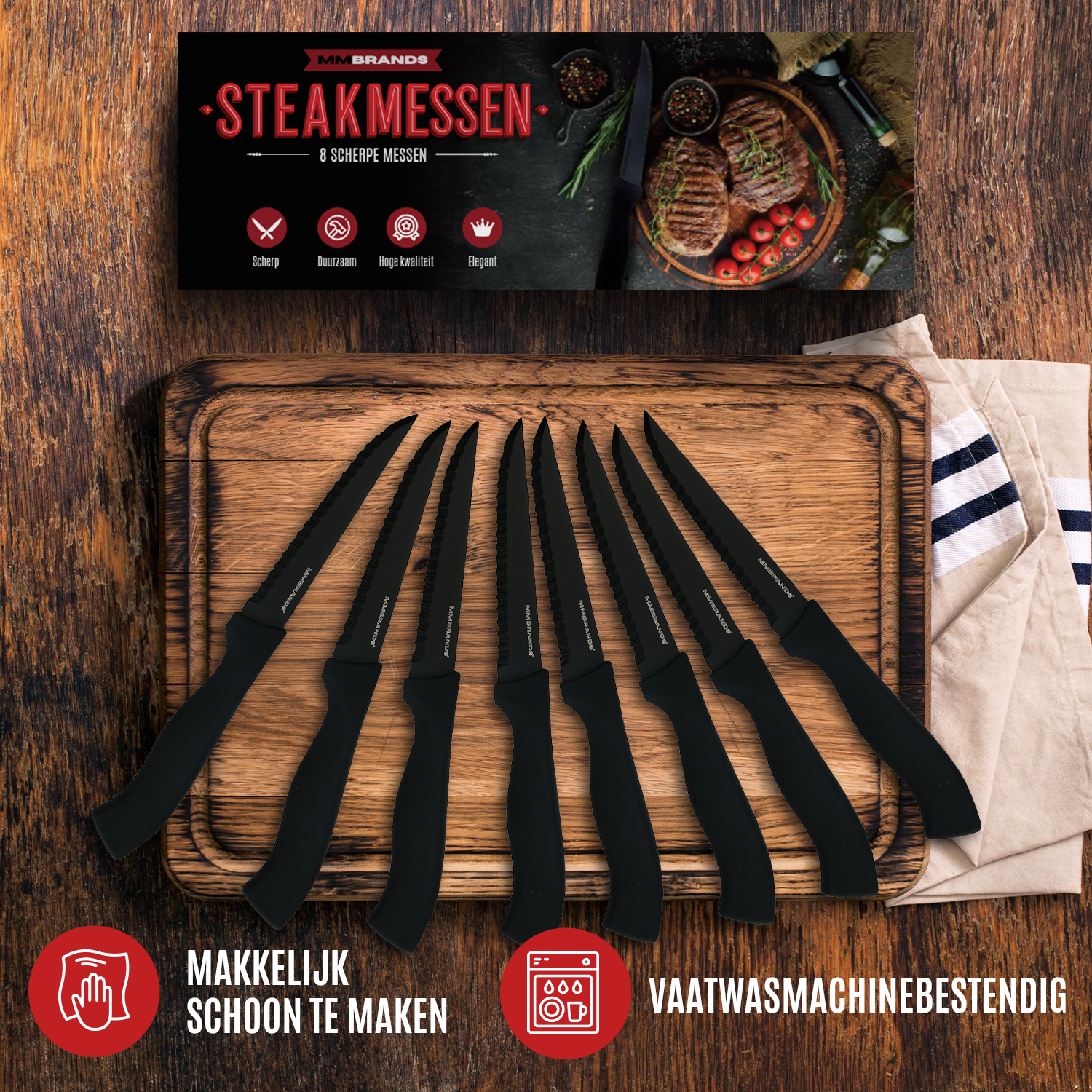 Steakmesser Set – 8-teilig – Schwarz